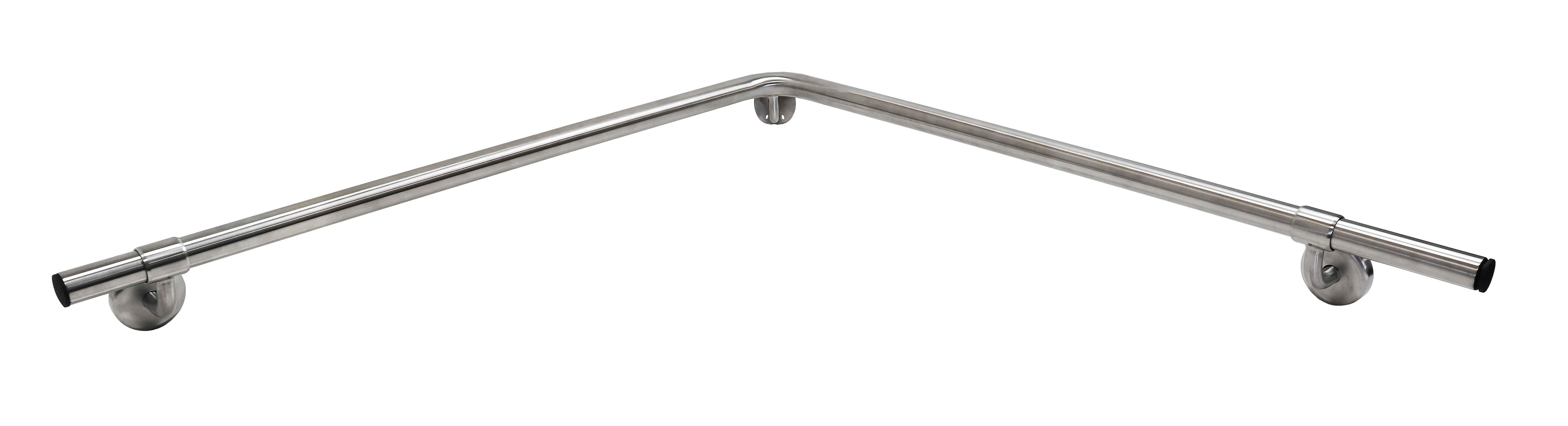 Shower grab rail waist level, Underslung Bracket, 32mm x 1000mm x 1000mm, Concealed Fixing, Brushed Stainless Steel