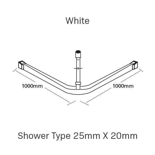 Curtain Track, Shower Type 25mm X 20mm, 1000MM X 1000MM, , White