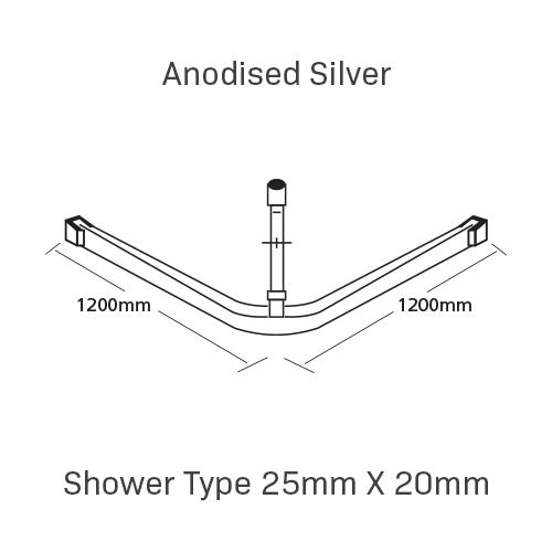 Curtain Track, Shower Type 25mm X 20mm, 1200MMX 1200MM, , Anodised Silver