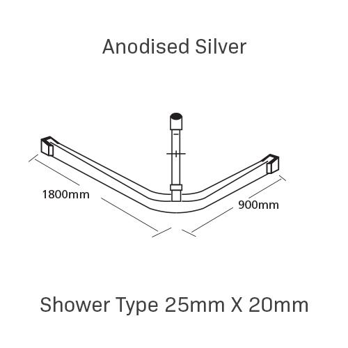 Curtain Track, Shower Type 25mm X 20mm, 1800MM X 900MM, , Anodised Silver