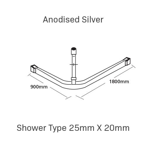 Curtain Track, Shower Type 25mm X 20mm, 900MM X 1800MM, , Anodised Silver