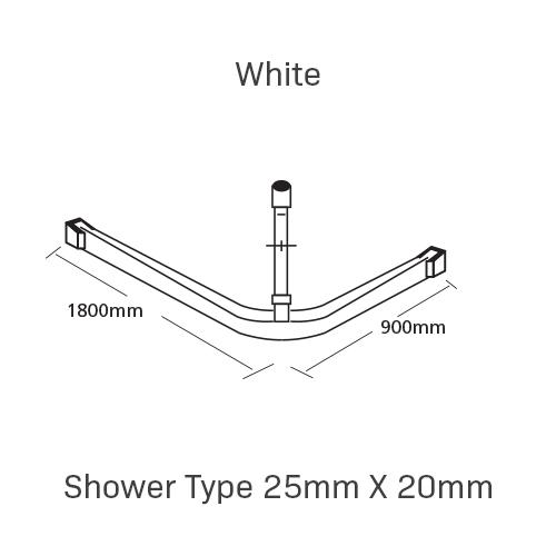 Curtain Track, Shower Type 25mm X 20mm, 1800MM X 900MM, , White
