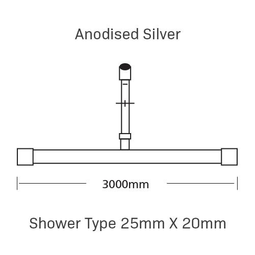 Curtain Track, Shower Type 25mm X 20mm, 3000MM, , Anodised Silver