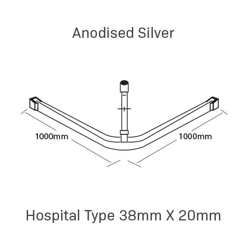 Curtain Track, Hospital Type 38mm X 20mm, 1000MM X 1000MM, , Anodised Silver