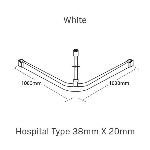 Curtain Track, Hospital Type 38mm X 20mm, 1000MM X 1000MM, , White