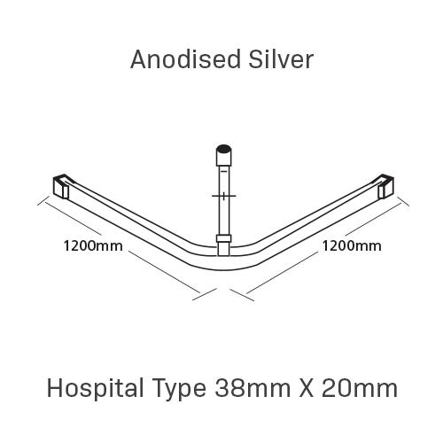 Curtain Track, Hospital Type 38mm X 20mm, 1200MM X 1200MM, , Anodised Silver