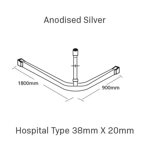 Curtain Track, Hospital Type 38mm X 20mm, 1800MM X 900MM, , Anodised Silver