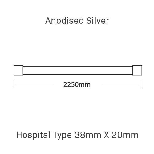 Curtain Track, Hospital Type 38mm X 20mm, 2250MM, , Anodised Silver