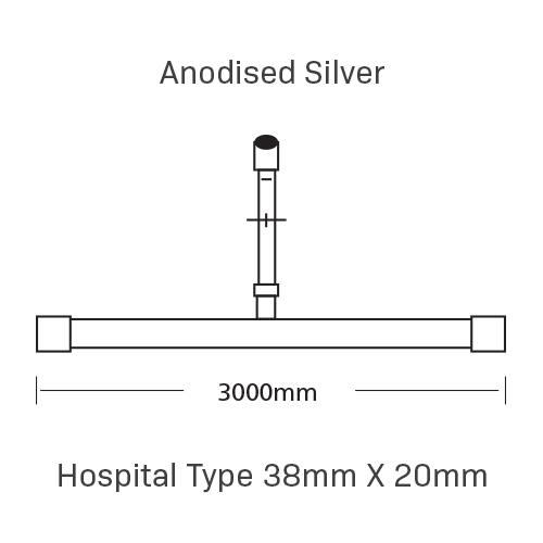 Curtain Track, Hospital Type 38mm X 20mm, 3000MM, , Anodised Silver