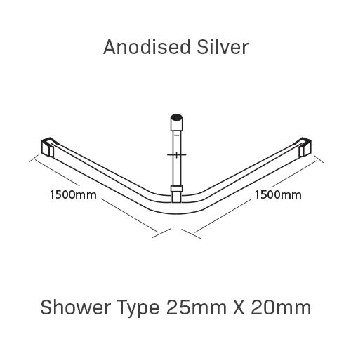 Curtain Track, Shower Type 25mm X 20mm, 1500MM X 1500MM, , Anodised Silver