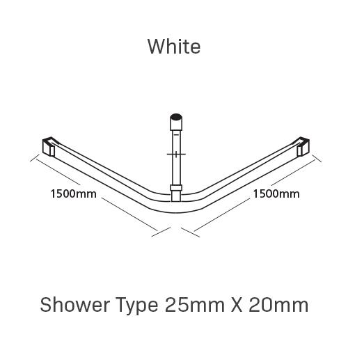 Curtain Track, Shower Type 25mm X 20mm, 1500MM X 1500MM, , White