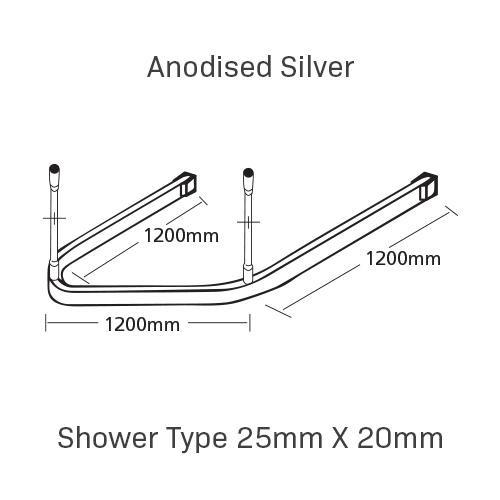 Curtain Track, Shower Type 25mm X 20mm, 1200MM X 1200MM X 1200MM, , Anodised Silver