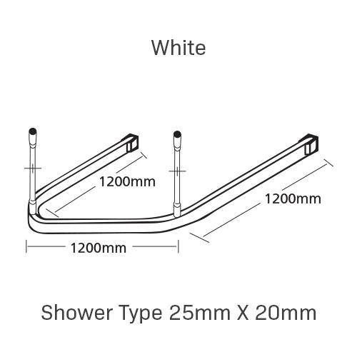 Curtain Track, Shower Type 25mm X 20mm, 1200MM X 1200MM X 1200MM, , White
