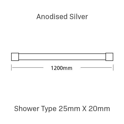 Curtain Track, Shower Type 25mm X 20mm, 1200MM, , Anodised Silver