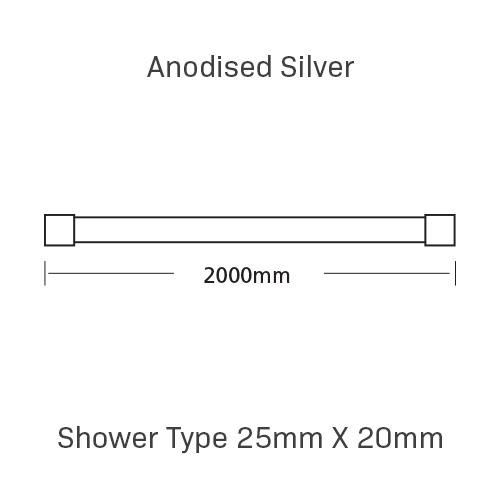 Curtain Track, Shower Type 25mm X 20mm, 2000MM, , Anodised Silver