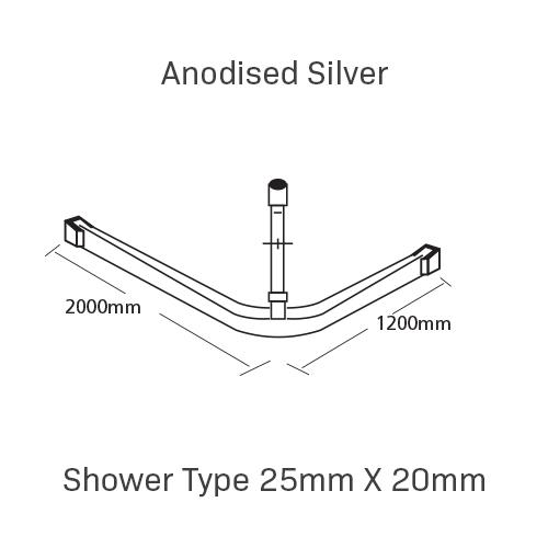 Curtain Track, Shower Type 25mm X 20mm, 2000 X 1200MM, , Anodised Silver