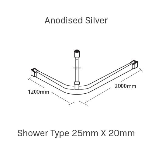 Curtain Track, Shower Type 25mm X 20mm, 1200 X 2000MM, , Anodised Silver