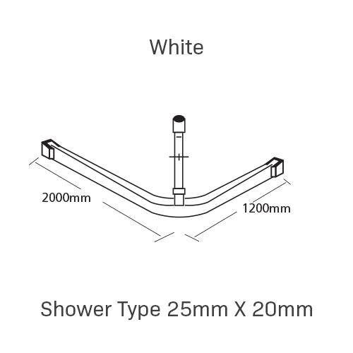 Curtain Track, Shower Type 25mm X 20mm, 2000 X 1200MM, , White