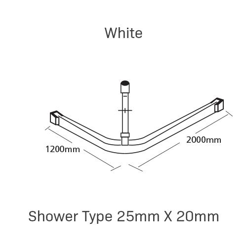 Curtain Track, Shower Type 25mm X 20mm, 1200 X 2000MM, , White