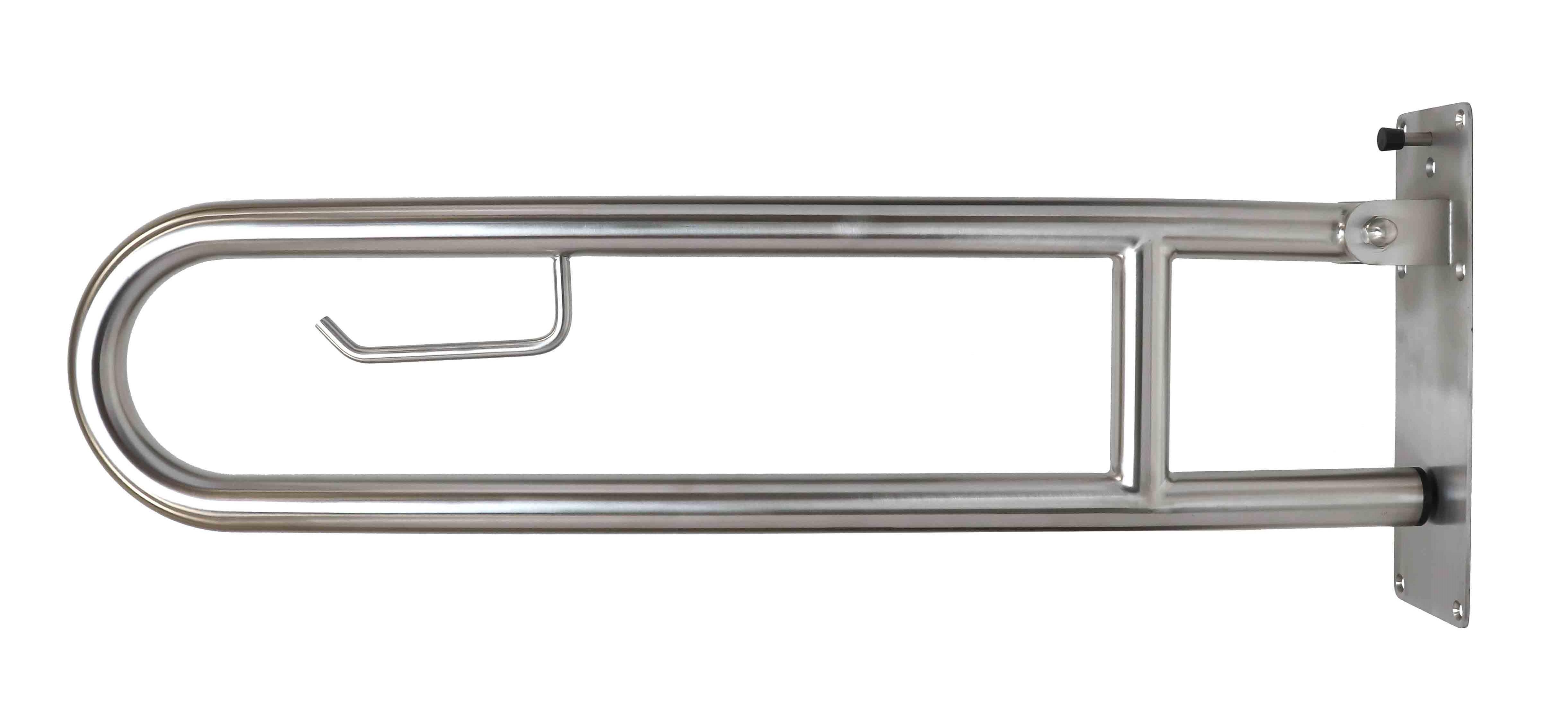 Drop down grab rail, with toilet roll holder, 35mm diameter x 800mm, brushed stainless steel