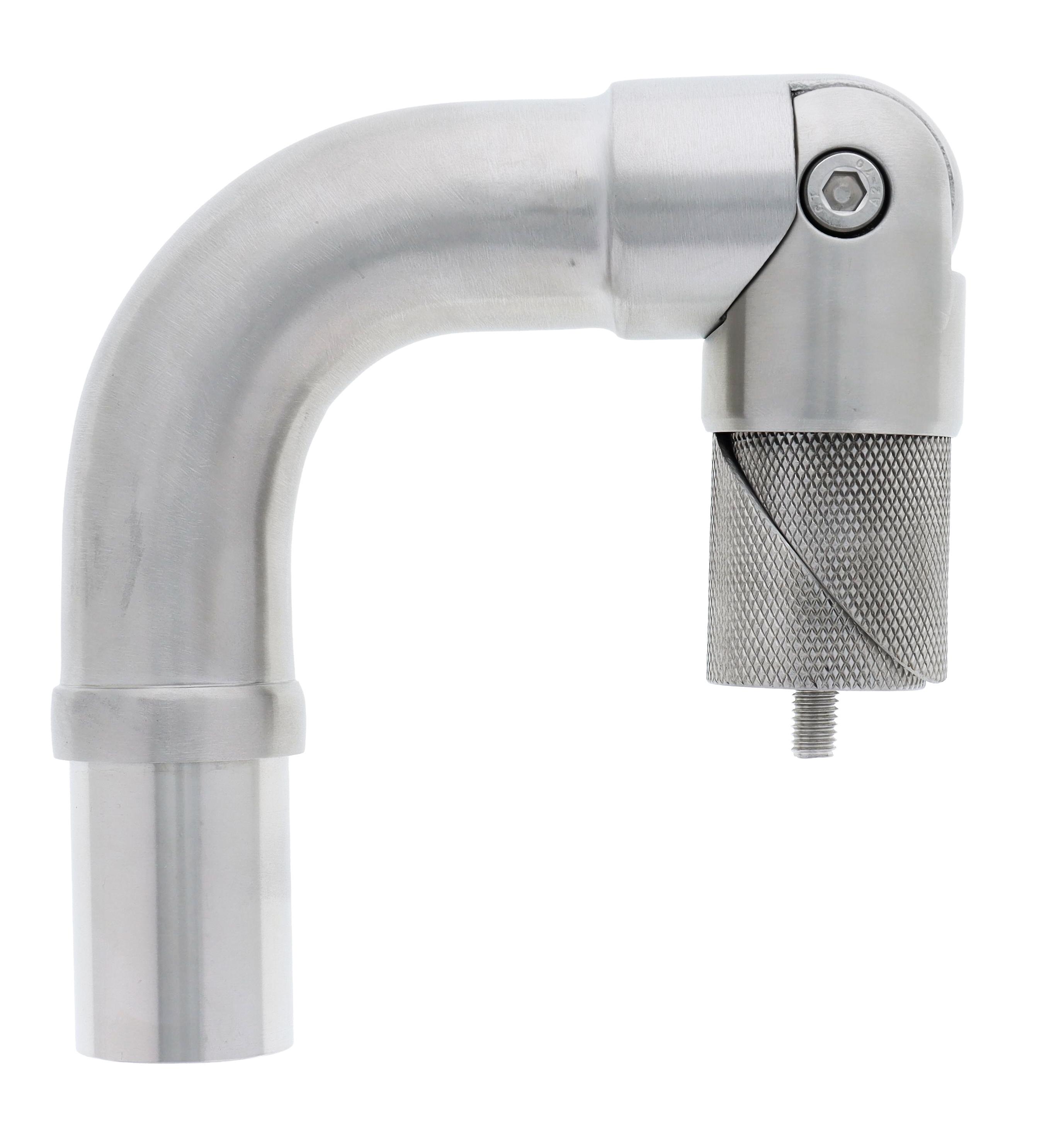 Ritefit Rail 38mm Modular System Bend 90 degree with pivoting elbow attached to create rail angle Split base model Brushed Stainless Steel