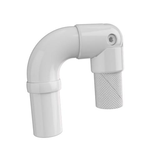 Ritefit Rail 38mm Modular System Bend 90 degree with pivoting elbow attached to create rail angle, split base model White
